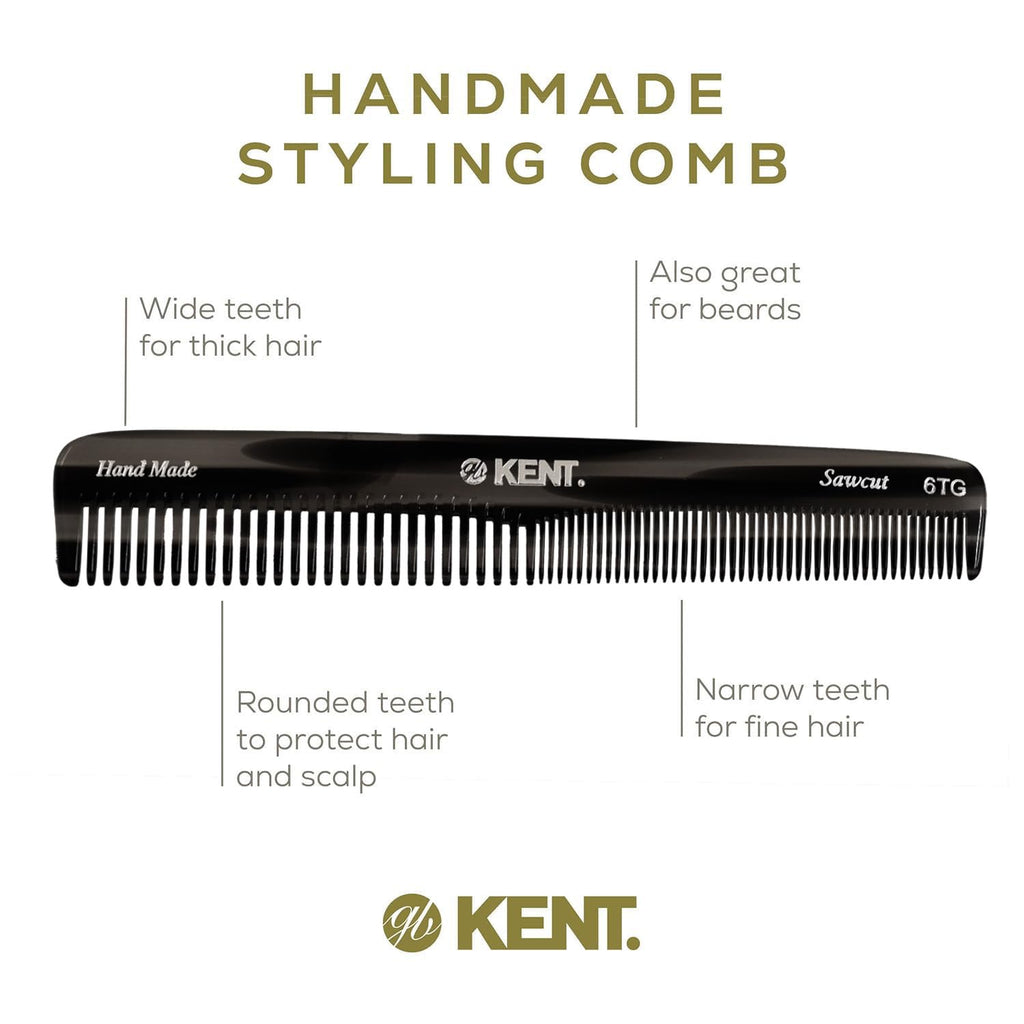 Kent 6T Black Graphite Fine Tooth and Wide Tooth Hair Comb, Handmade Styling Comb for Hair Care, Barber Combs, Beard Combs For Men, Styling Grooming for Men, Women and Kids