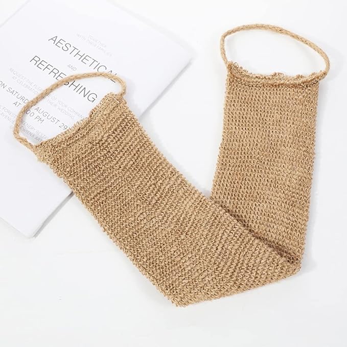 Exfoliating Body Scrubber,2pcs Jute Back Scrubber,Exfoliator Loofah Back Scrubber,Bath Wash Deep Cleaning Glove and Strap,Body Exfoliator Bathing Accessories for Face Back (As