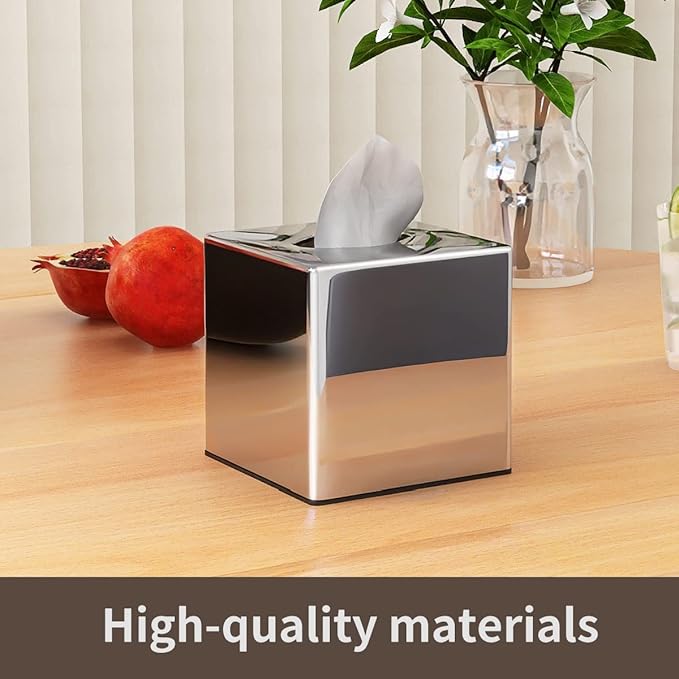 Tissue Box Cover, Square Facial Tissue Holder Storage for Bathroom Vanity, Countertops, Dressers, Night Stand, Parlors and Offices - Mirror