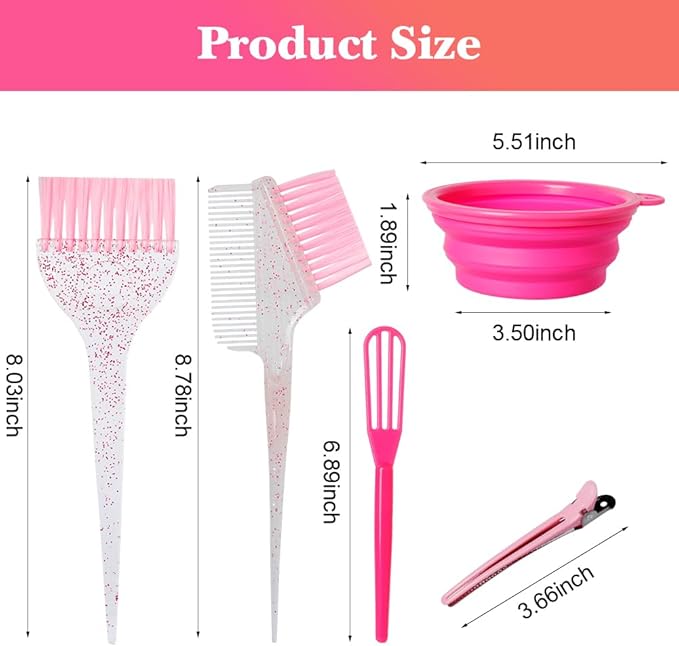 MOONMINI Hair Dye Color Brush and Bowl Set, Color Bowl Brushes Tool Mixing Bowl Kit Tint Comb for Hair Tint Dying Coloring Applicator (Pinky&Clear)
