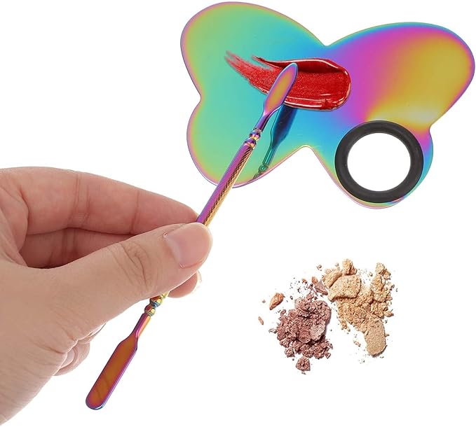 Butterfly Nail Art Palette with Stainless Steel Makeup Spatulas for Cosmetic and Nail Color Mixing at Home or Salon