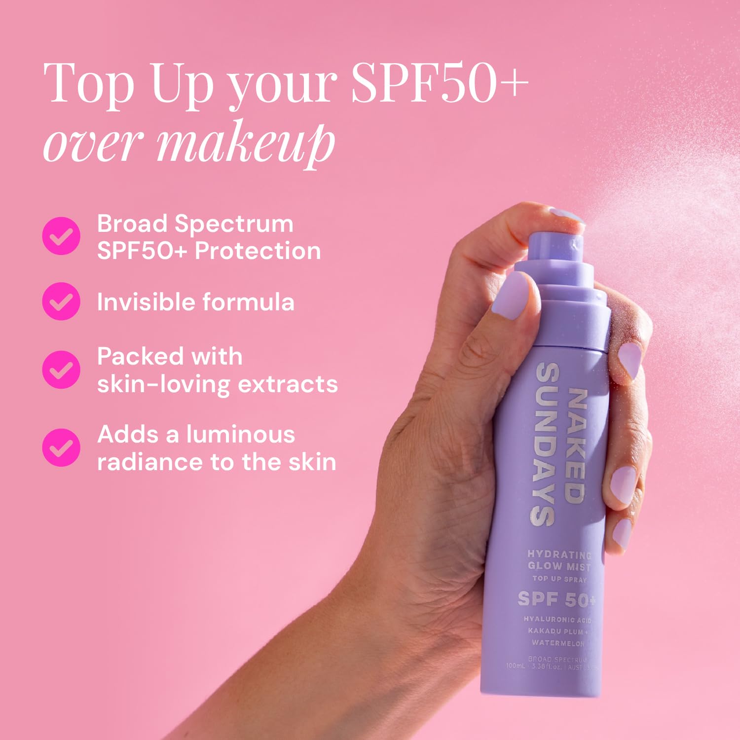 Naked Sundays SPF 50 Hydrating Glow Sunscreen Mist for Face, 75ml