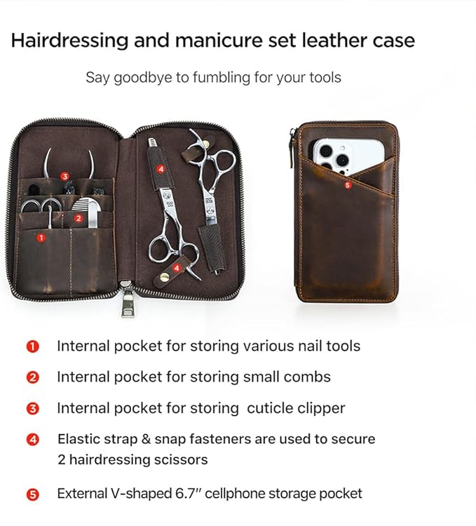 CONTACTS Full Grain Leather Manicure Set Case for Men Hairdressing and Nail Clipper Tool Organizer Travel Grooming Kit Pouch Empty Pouch by Handmade (Case Only)