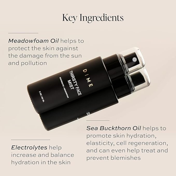 DIME Beauty Thirsty Face Mist - Hydrating Makeup Setting Face Spray with Sea Moss, Electrolytes & Blue Light Protection, Glass Skin Primer, Vegan, Cruelty-Free, 2 oz / 60 ml