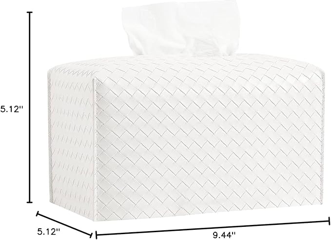 Tissue Box Cover PU Leather Tissue Holder Square Facial Tissue Case Facial Paper Organizer Dispenser for Bathroom, Vanity Countertop, Tabletop, Car, Rectangle, White