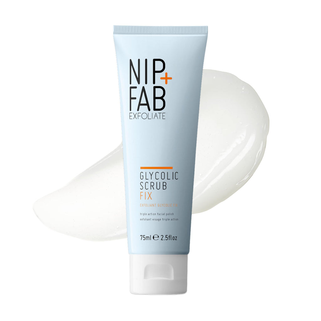 Nip + Fab Glycolic Fix Scrub (2.5 fl oz) – 3% Glycolic Acid 3-in-1 Facial Exfoliator – Brightening AHA Face Scrub with Salicylic Acid for Smooth Radiant Skin