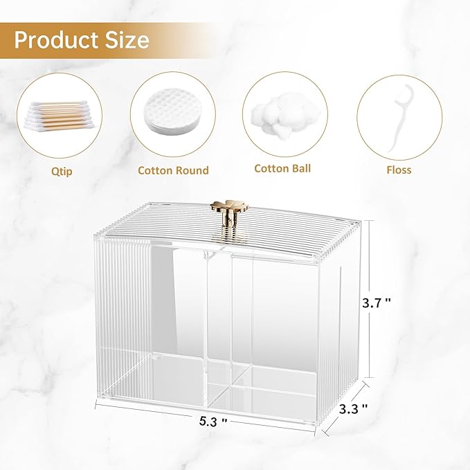 3 Slots Clear Plastic Q Tip Holder for Bathroom with Lid & Non-slip Pads