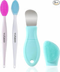 Face Washing Brushes,Blackhead Removal Tools,3Pcs Pore Cleaning Brush, Skin Scrubber Face Spatula,Double-Headed Blackhead Extractor Pimple Extractor,Face Scraper for Deep Cleansing (Green)