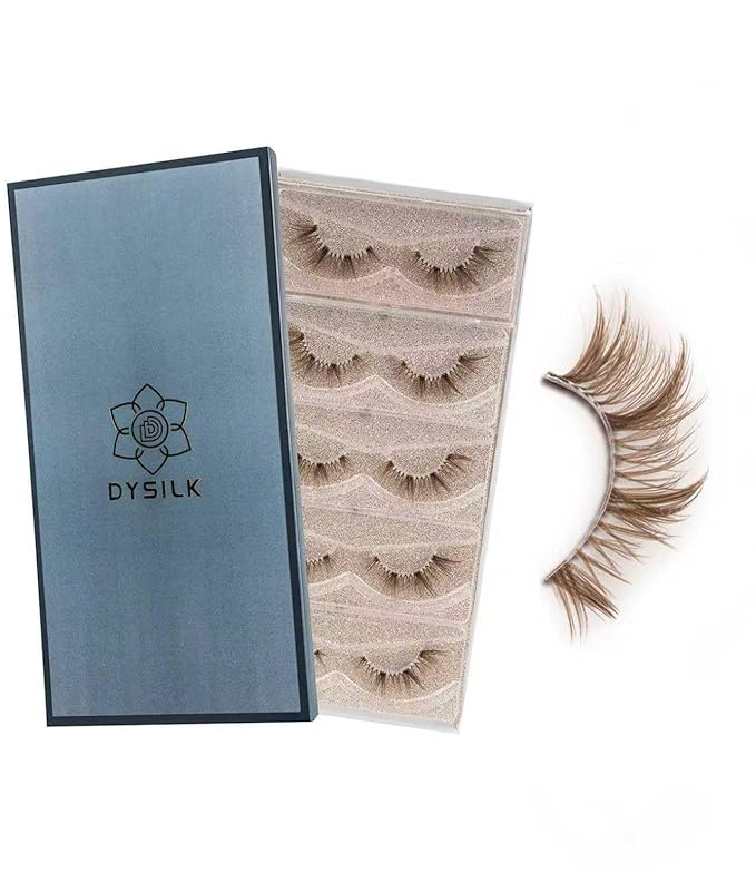 DYSILK Naked Strip Lashes 5 Pairs - 6D Natural Lashes Wispy Lashes Fake Eyelashes Lightweight Natural Look, Reusable & Portable, Invisiband for Comfort, Perfect for Everyday Wear | 14mm (Brown-02)