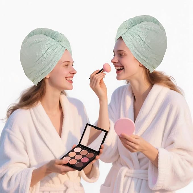 Microfiber Hair Drying Towel Wrap for Women, Hair Turbans Towel for Wet Hair,turbie Twist Hair Towels(The Color of the Picture is for Reference only) (Light Green,Light Green)