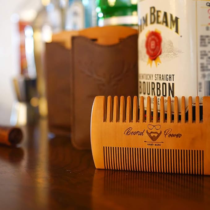 Menesia 3-Piece Beard Combs for Men with Travel Case