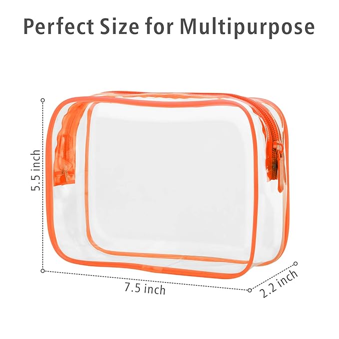 PACKISM Clear Makeup Bag with Zipper - TSA Approved Toiletry Bag, Orange