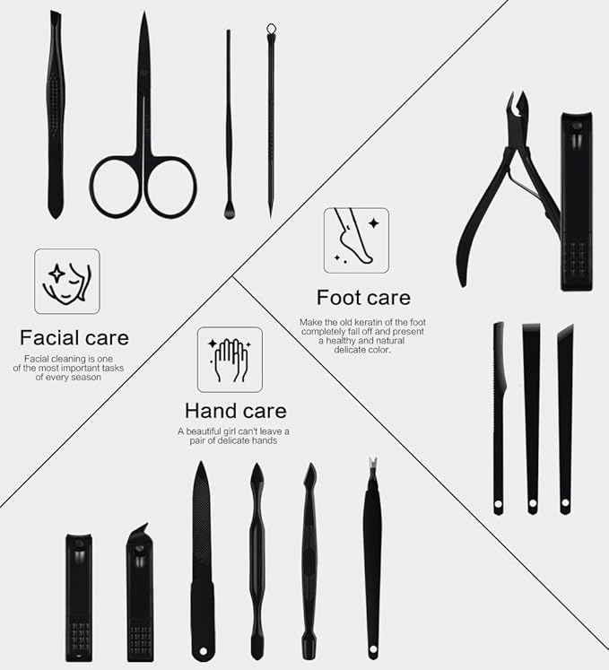 Nail Clippers Sets High Precisio Stainless Steel Nail Cutter Pedicure Kit Nail File Sharp Nail Scissors and Clipper Manicure Kit Fingernails & Toenails with Portable Stylish case (Blue 15-Piece)