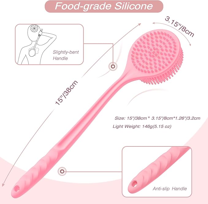 Manmihealth Silicone Body Scrubber & Face Brush Set Thick Bristles Pink