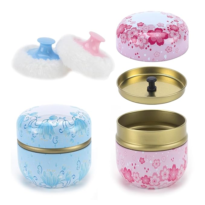 ASUNFO 2 Pcs Powder Puff for Body Powder with Case for Women Pink & Blue