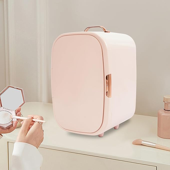 GDIFLS 12L Mini Cosmetic Fridge - Pink/White Skincare Cooler for Makeup & Perfumes, Compact Skincare Refrigerator with LED Light & Adjustable Shelves, 110V Beauty Fridge (Pink)