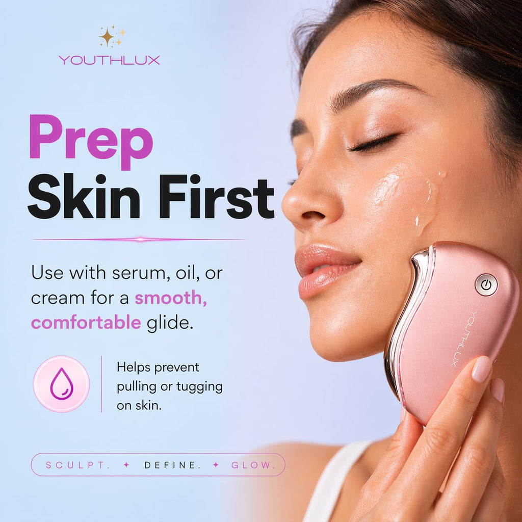 YOUTHLUX ProSculpt Heated Gua Sha Facial Massager – Electric Guasha Tool for Face Sculpting, Relaxation & Skincare | Soothing Vibration Facial Massage Tool with Contoured Design (Rose Gold)