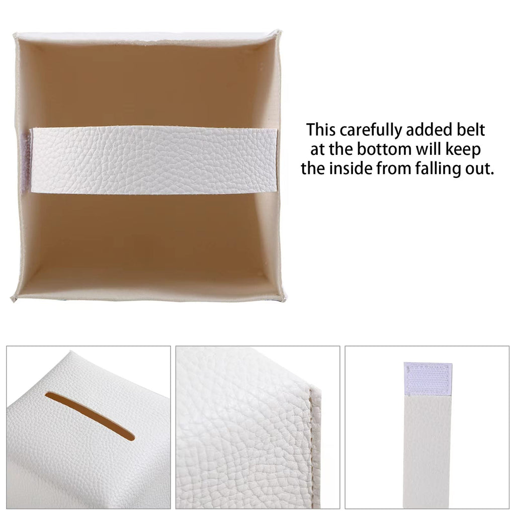 2 Pack, VIVIDLY Tissue Box Cover Holder, Square Modern PU Leather Tissue Box Holder, Can be Used for Bathroom Dressing Table, Bedside Table, Office Desk & Car 5"X5"X5"- (White, 2)