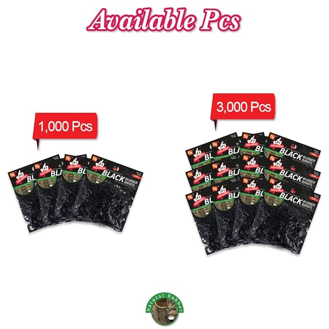 Beauty Town 1000 Pcs Rubber Bands - Soft Elastic Hair Accessories, Braids Mini Ties, No Damage Stretchy Bands for Hair (4-Packs) (Black)