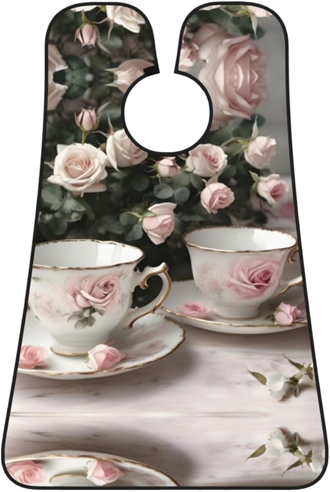 Tea Cups With Roses Romantic Shabby Print Beard Bib Shaving Apron, Beard Hair Trimming Cape Gift For Dad