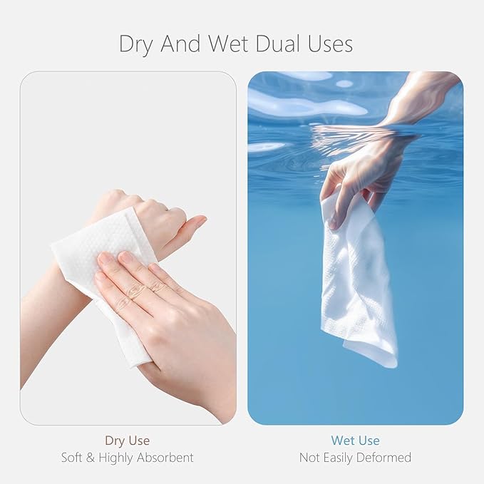 vuacepe Face Towels Disposable Cotton Facial Towels, 100 Count Biodegradable Soft Dry Facial Tissue, Drying Tissue for Skin Care, Makeup Remover, Disposable Face Cloths for Washing