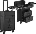 ALUROICE Large Rolling Makeup Train Case, Professional Travel Cosmetology Case on Wheels with Drawers, 3 Tiers Nail Organizers Storage Case for Nail Tech, Tattoo, Hairstylist, Makeup, Extra Large