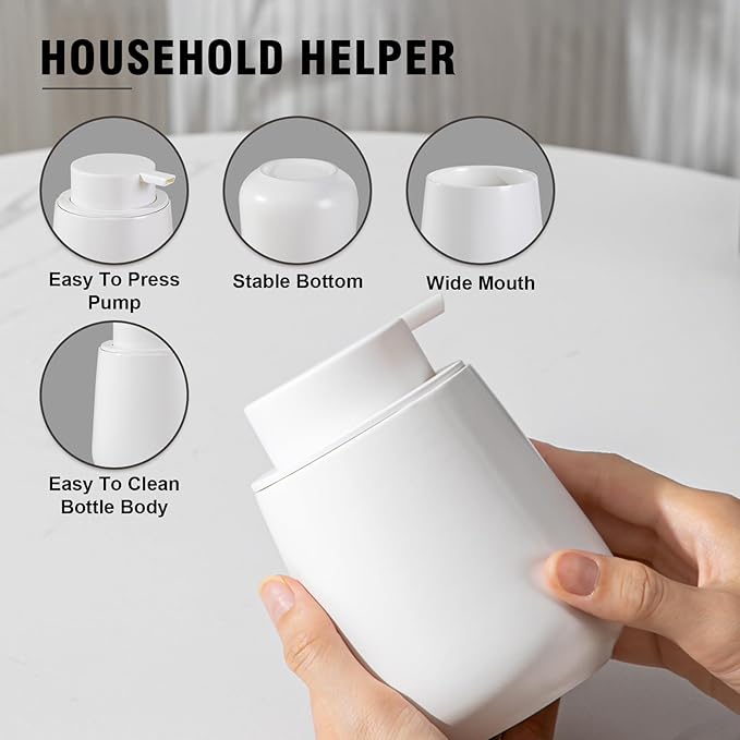 Agyiuns Soap Dispenser, Ceramic Foaming Soap Dispenser with Easy-to-Press Pump for Bathroom (White Foam Dispenser)