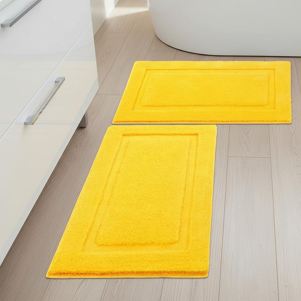 SHACOS Soft Microfiber Bathroom Rugs Set of 2 Pieces, Yellow
