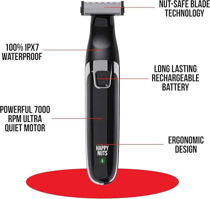 HAPPY NUTS The Ballber Pro Electric Groin & Body Hair Trimmer for Men - Mens Body Groomer Kit for Privates - Waterproof Shaver for Hard to Reach Areas (Ballber)