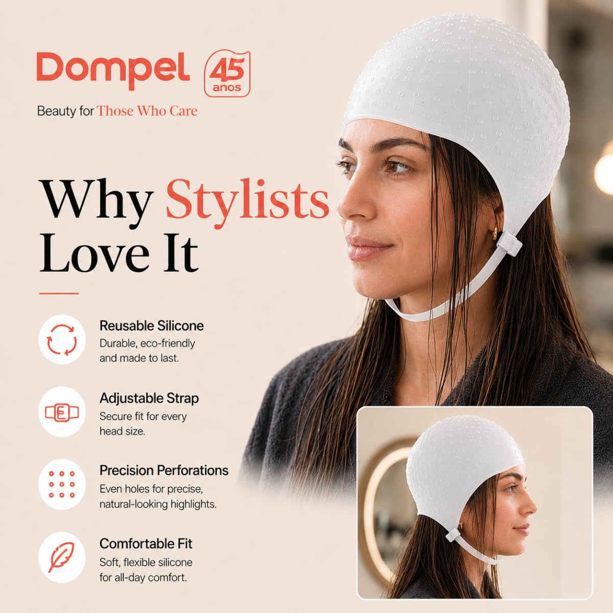 Dompel Silicone Highlight Hair Cap | Reusable Professional Silicone Cap | Special for Hair Dyeing | Model 233 CA 1 UND