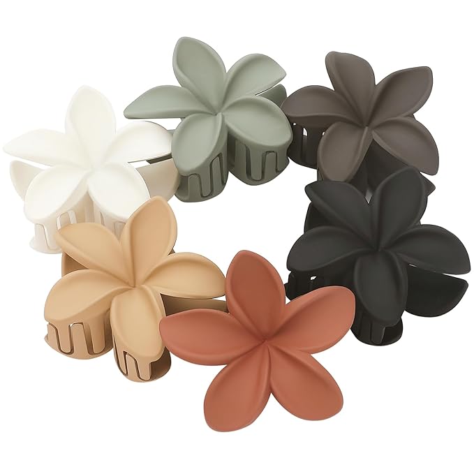 Sisiaipu Hair Clip, 6 Pcs Large Flower Claw Clips for Thick & Medium Hair, Hawaiian Flower Hair Clips, Beach Hair Accessories for Women and Girls - Basic