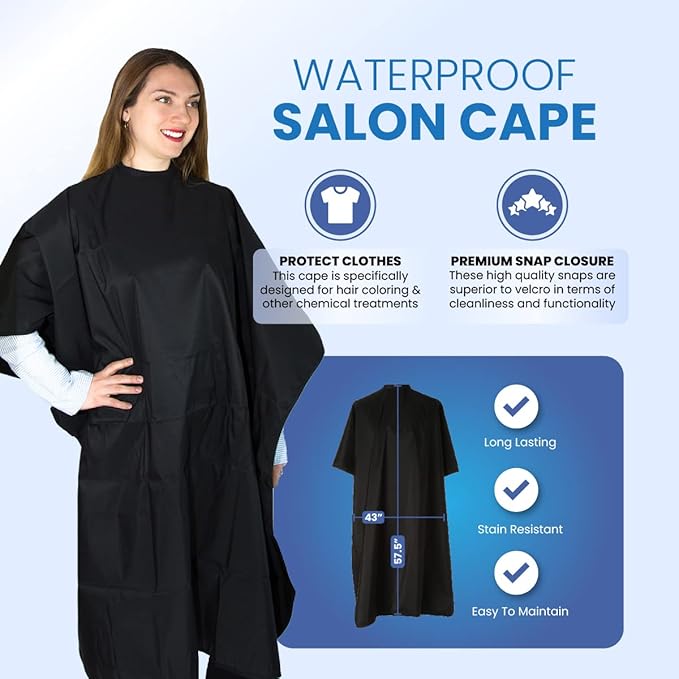 Black Hair Coloring Cape - Water-Resistant Salon Cape for Women