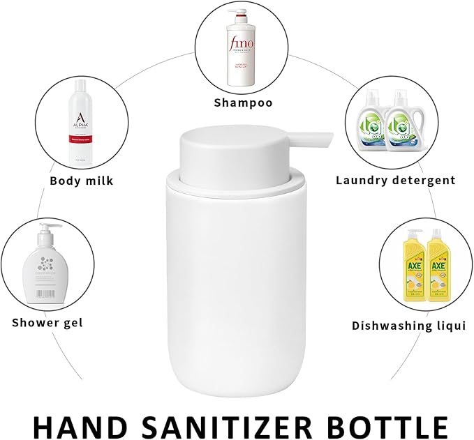 Soap Liquid Dispenser Ceramic with Easy-to-Press Pump Hand Liquid Dispenser (Can't Foam) for Shampoo Bathroom Countertop 13.5 oz