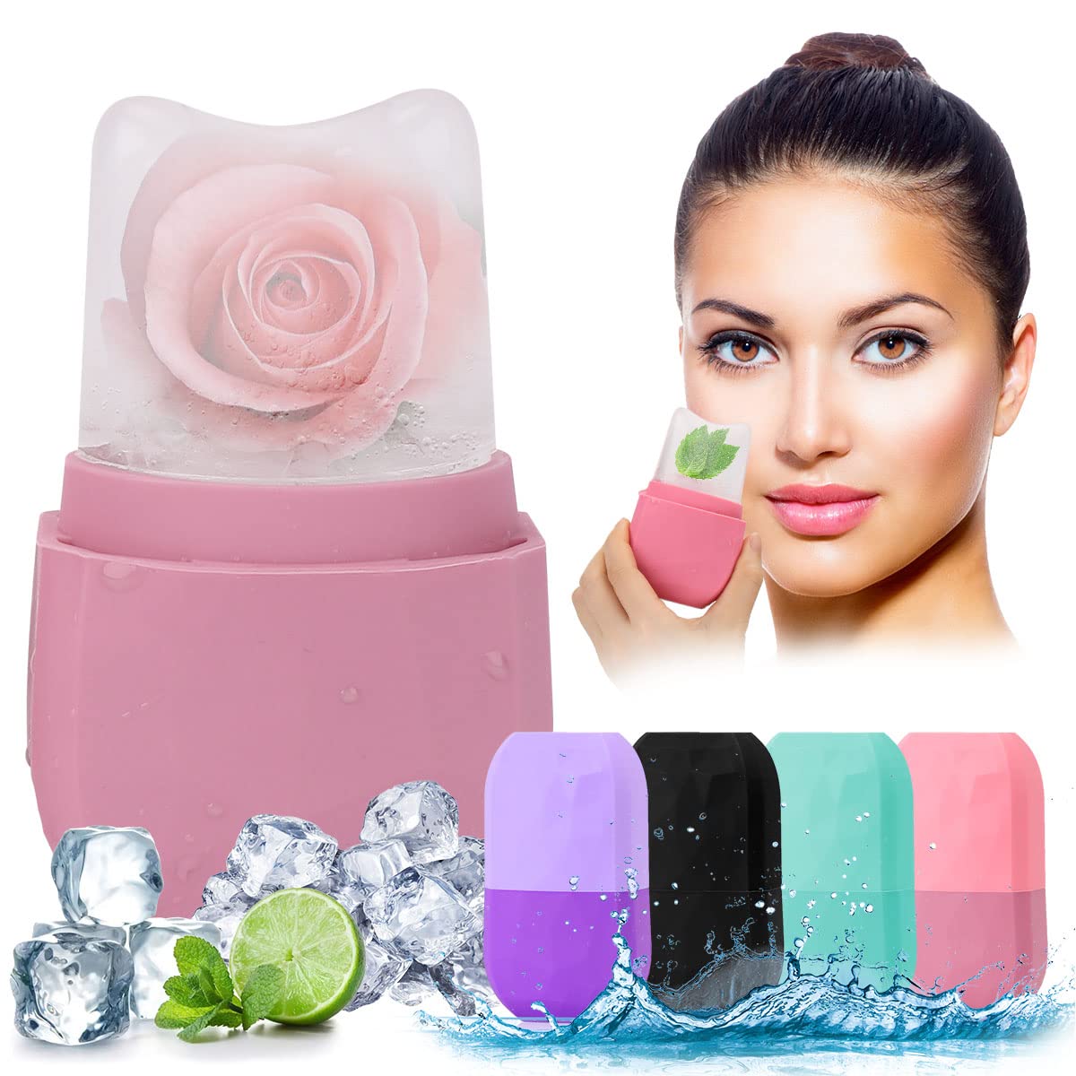 Ice Roller for Face and Eye, Upgraded Ice Face Roller Facial Beauty Ice Roller Skin Care Tools, Ice Facial Roller Gua Sha Face Massage, Silicone Ice Mould for Face Beauty Remove Fine Lines (Black)