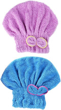 LNJBABAO 2 Pcs Microfiber Hair Drying Towels, Ultra Absorbent Cap Bowknot Turban for Women Adults or Girls, Multicolour