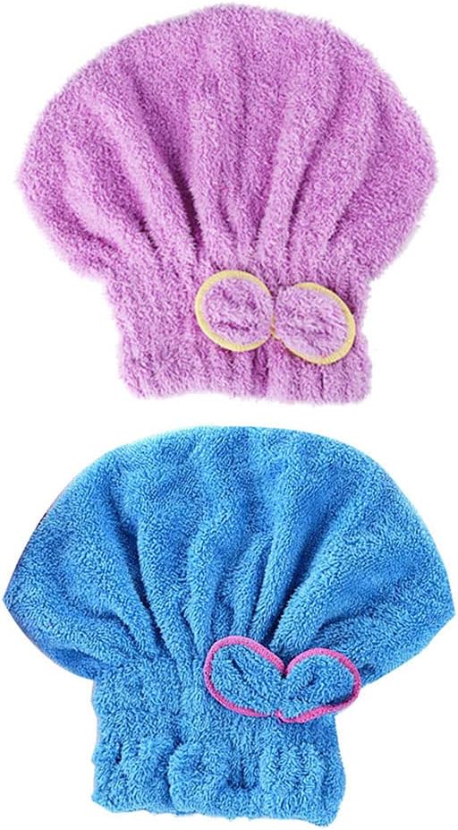 LNJBABAO 2 Pcs Microfiber Hair Drying Towels, Ultra Absorbent Cap Bowknot Turban for Women Adults or Girls, Multicolour
