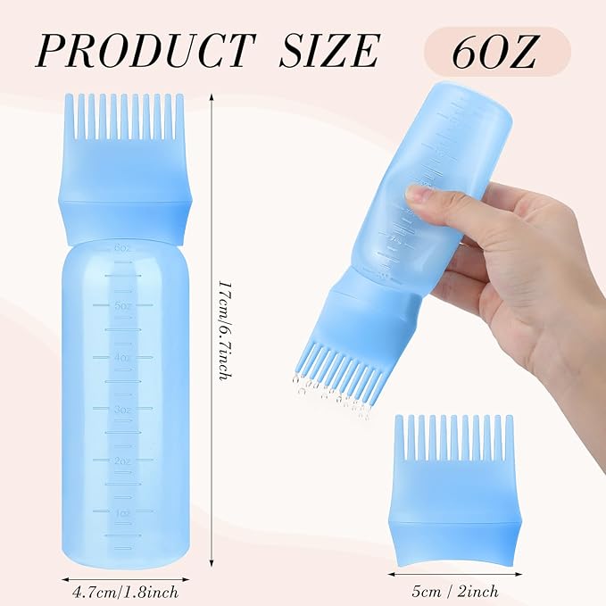 Pimoys Hair Oil Applicator Bottle for Scalp, Root Comb Applicator Bottles Hair Dye Squeeze Bottle Hair Coloring Tools, 2 Pack (Blue)