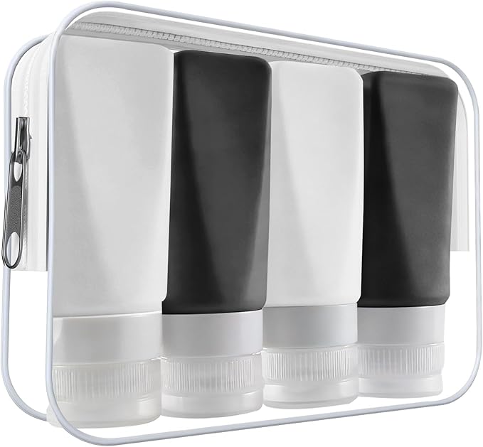 Amphism Travel Bottles Leak Proof,3 oz TSA Approved Silicone Squeezable, Refillable Containers Set for Toiletries Shampoo Conditioner Lotion (travel bottles black)