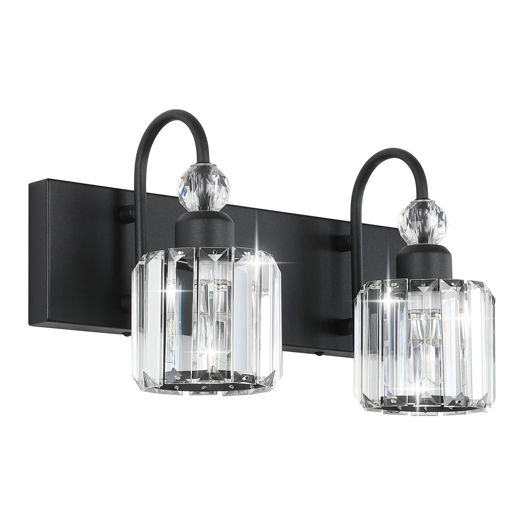 Ralbay Modern Vanity Lights - 2-Light Black Crystal Bathroom Wall Fixtures