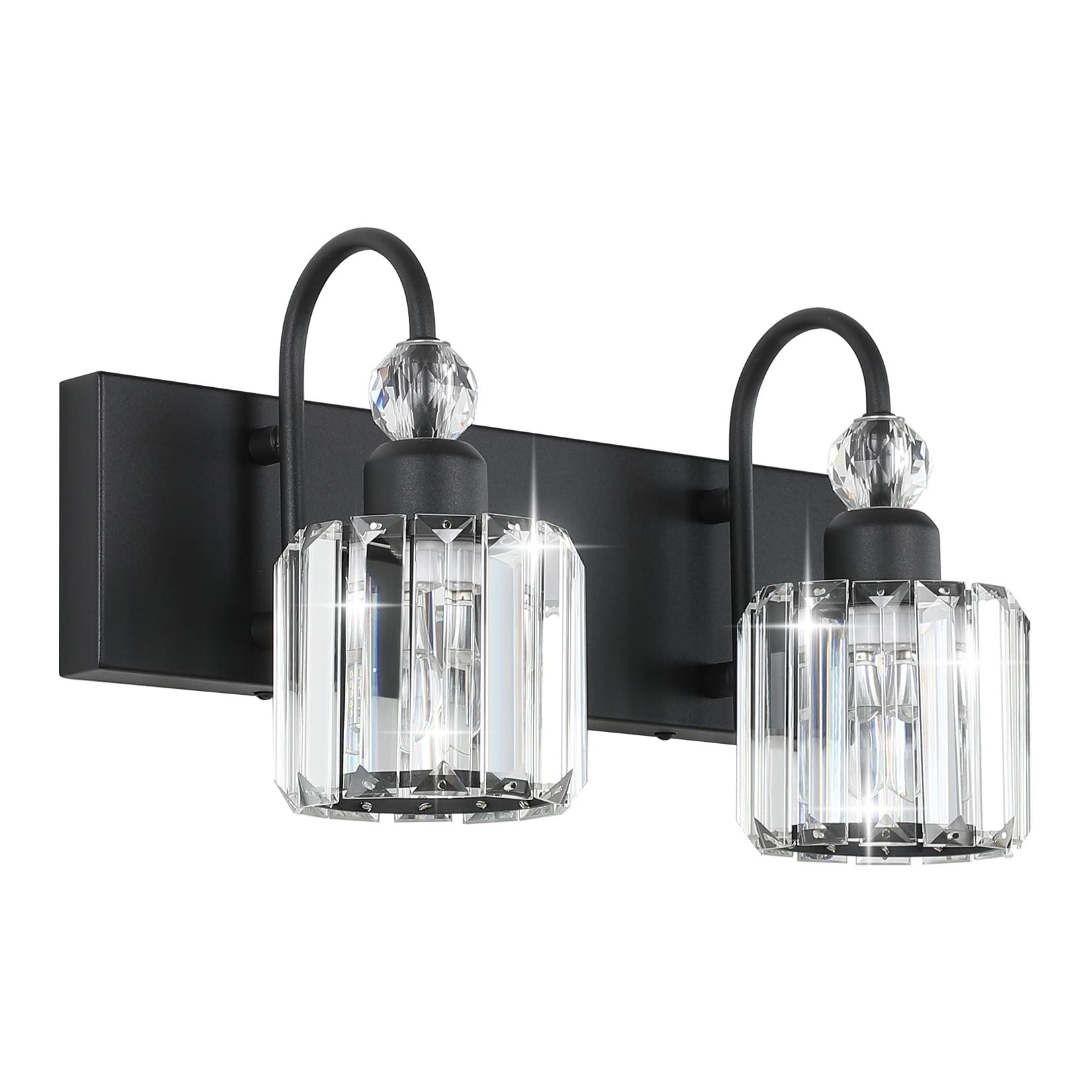 Ralbay Modern Vanity Lights - 2-Light Black Crystal Bathroom Wall Fixtures