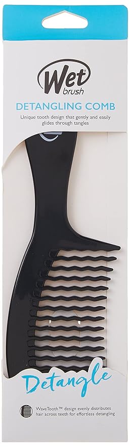 Wet Brush Detangling Comb, Black - Wide Tooth Hair Detangler with WaveTooth Design That Gently and Glides Through Tangles - Brush Throough Conditioner and Hair Masks - Gentle On Scalp and Pain-Free