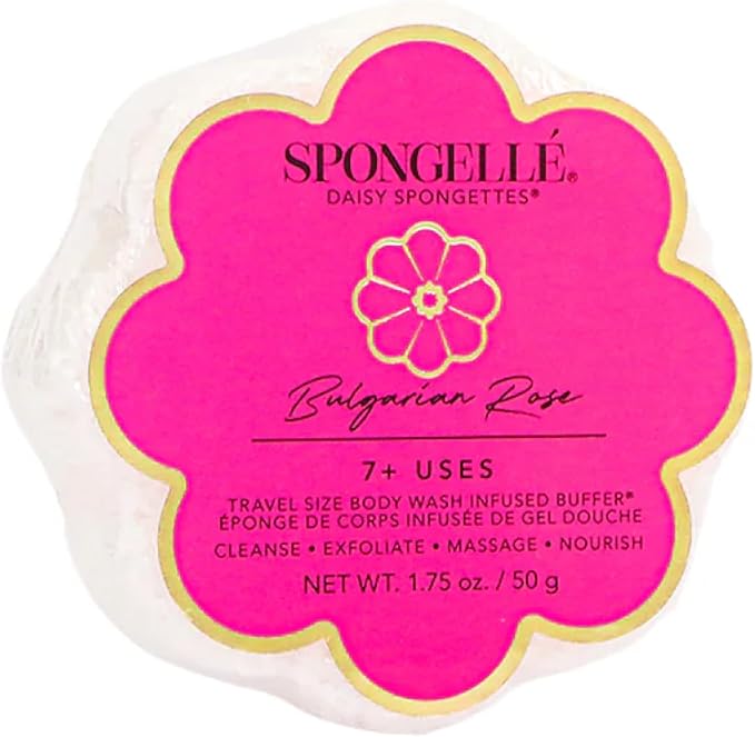 Spongellé Bulgarian Rose Daisy Spongette Bath Sponge | Built-in Body Wash & Body Scrubber, Shower Loofah Sponge for Women, Travel Essentials | 7+ uses