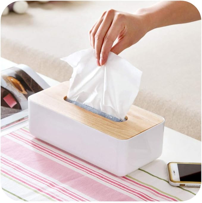 Pojah Wooden Rectangular Tissue Box Holder for Storage on Bathroom Vanity, Countertop, Bedroom Dresser (Medium, 10.2x5.1x3.3 inch)