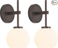 Oil Rubbed Bronze Wireless Rechargeable Wall Sconces Set of 2, Battery Operated Wall Lights with Remote Control, LED Dimmable Wall Lamp with Opal White Glass Shade, 12 Colors RGB & 3 CCT Bulb