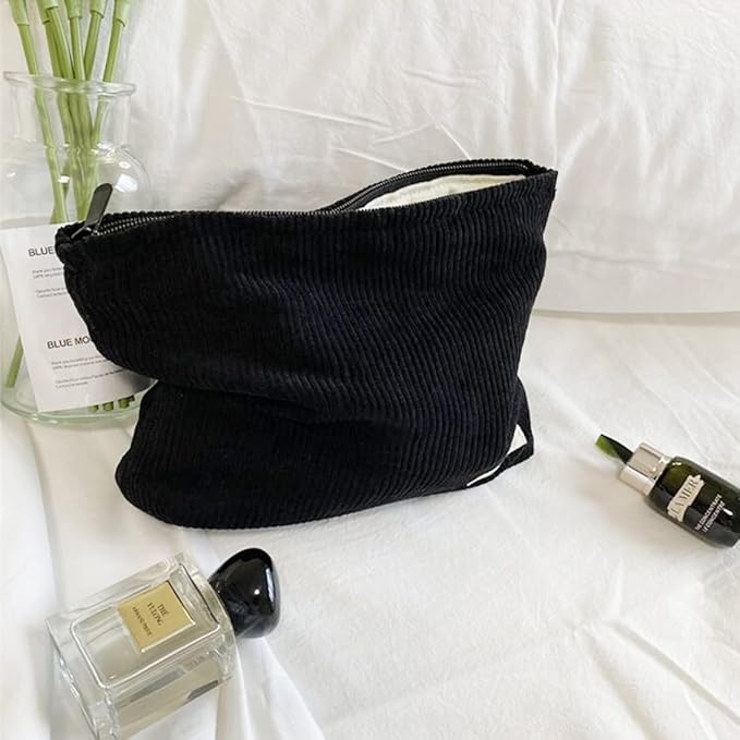SxoSyo Corduroy Makeup Bags, Cosmetic Pouch for Purse, Black