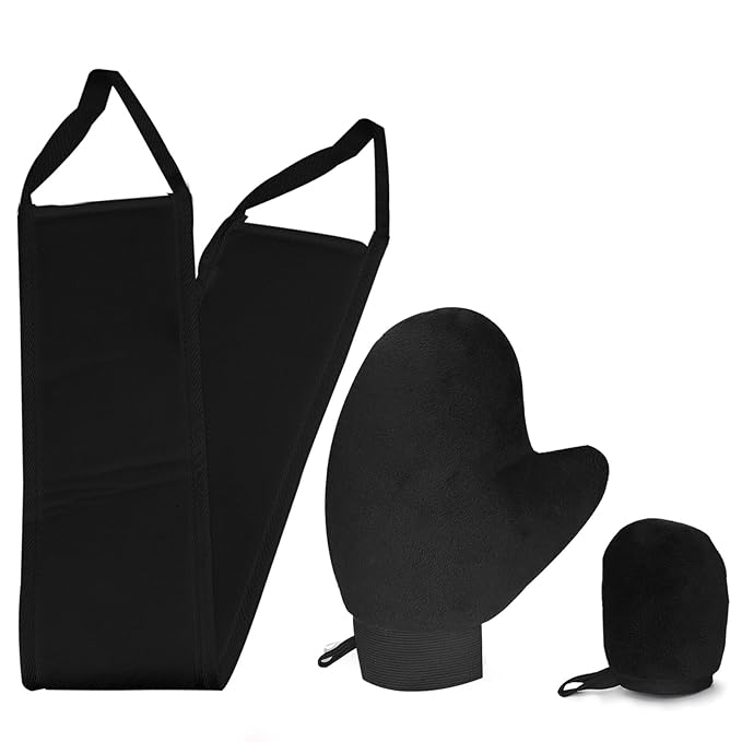 ASTIMESA Tanning Mitt and Self Tanner Back Applicator, Different Sized Self Tanning Kit, Tanning Glove Self Tan Back Applicator for Lotion Mousse Sunless Face Skin Body Beauty Women Men (black)