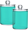 Turquoise Qtip Holder Organizer Dispenser Cotton Swabs Cans Plastic Jars with Lid Set 2 Pack Bathroom Storage Canister for Cotton Ball Floss Cotton Pads