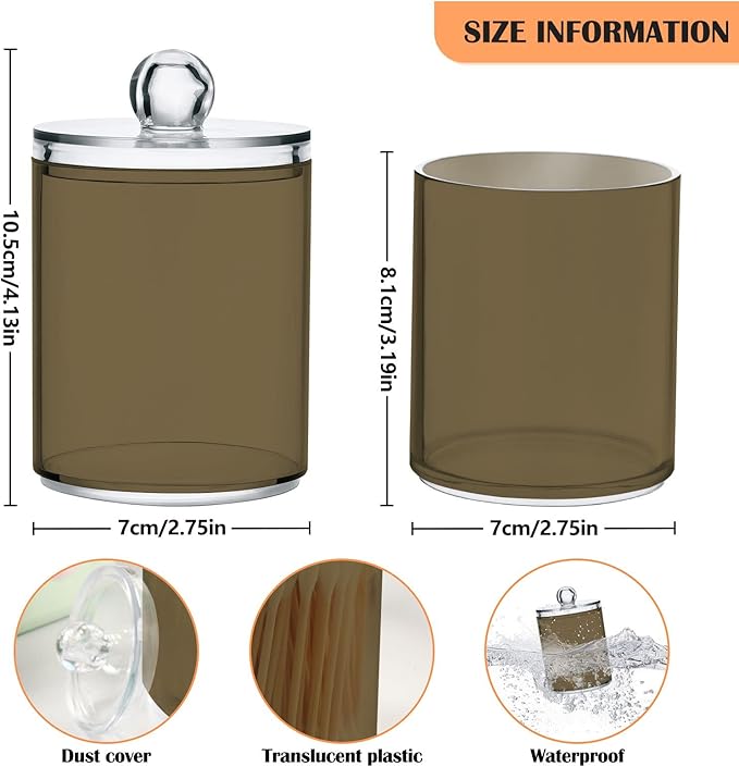 Tan Qtip Holder Organizer Dispenser Cotton Swabs Cans Plastic Jars with Lid Set 4 Pack Bathroom Storage Canister for Cotton Ball Floss Cotton Pads
