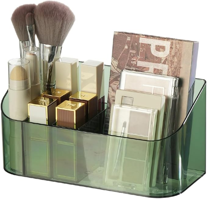 Makeup Tray Holder Organizer Cosmetic Display Case Tabletop Desktop Vanity Countertop Bathroom Wall Cabinet Medicine Storage Box 9 Dividers 2 Removable Women Ladies Girls Gifts Crystal Green 1 PACK