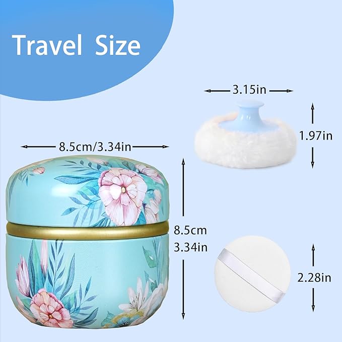 SHIMIDO Body Powder Puff and Container, 3.15" Portable Empty Body Powder Container for Baby Women's Loose Dusting Powder, Powder Case Box with Lids for Bath, Travel and Home Use (Big Flower)